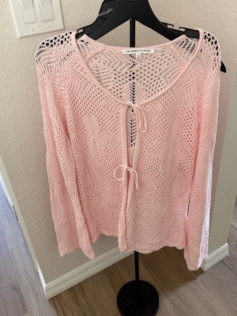 Celebrity Pink Pale Pink Open-Knit Tie-Front Top